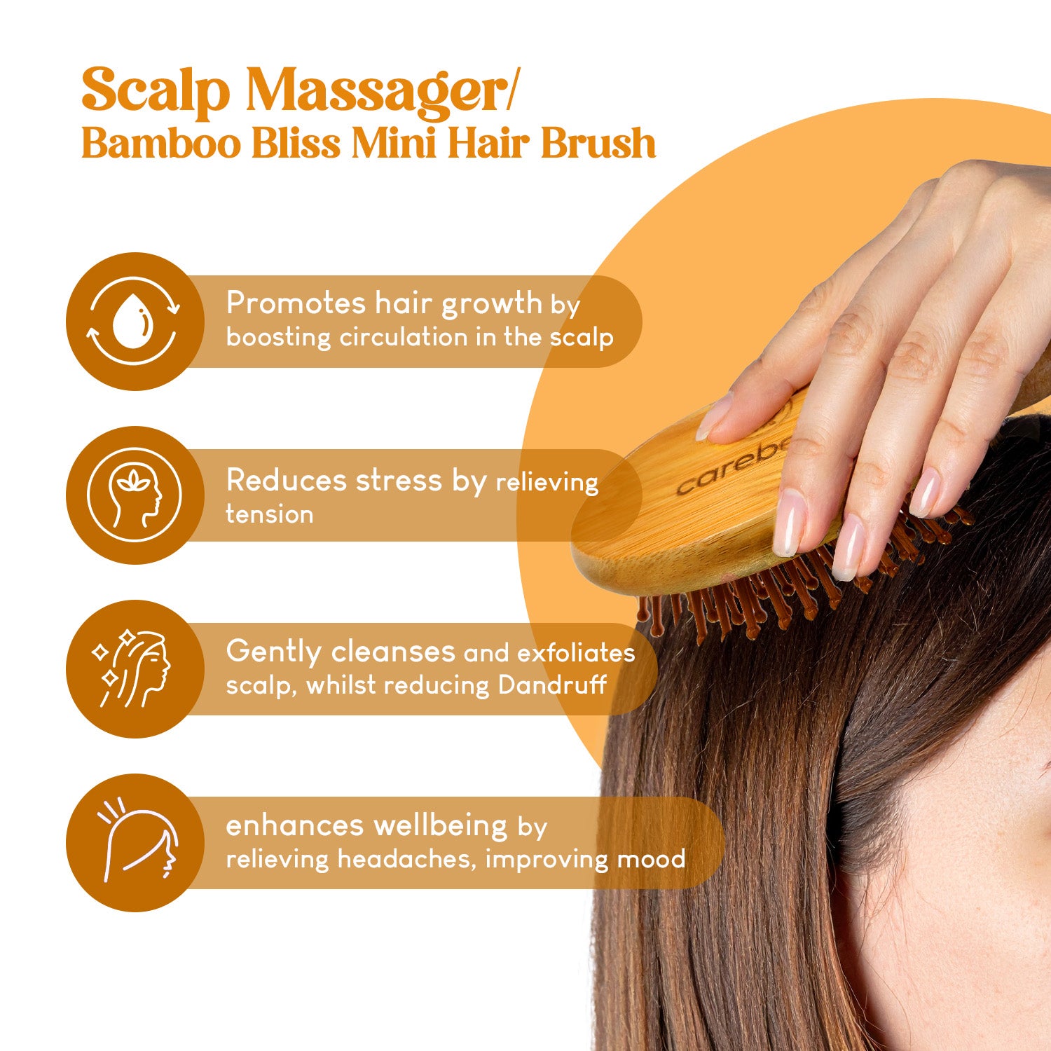 Bamboo scalp massager promoting hair growth, exfoliation, and dandruff reduction