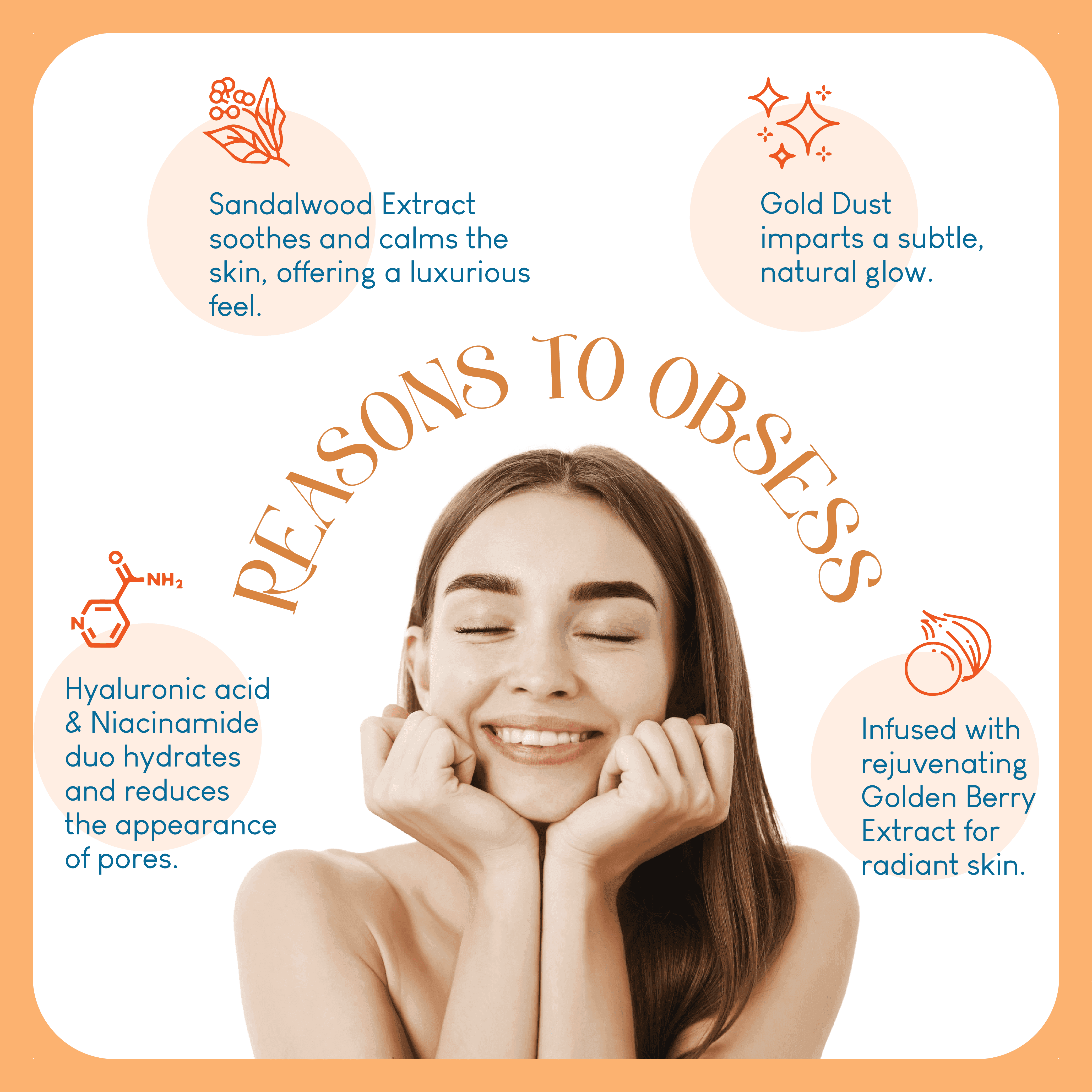 Careberry Golden Berry & Gold Dust face wash with text explaining Golden Berry extract and Gold Dust benefits for brightening and luxury skincare.