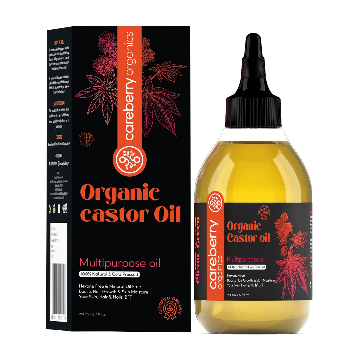 Careberry Organic Castor Oil With Scalp Massager