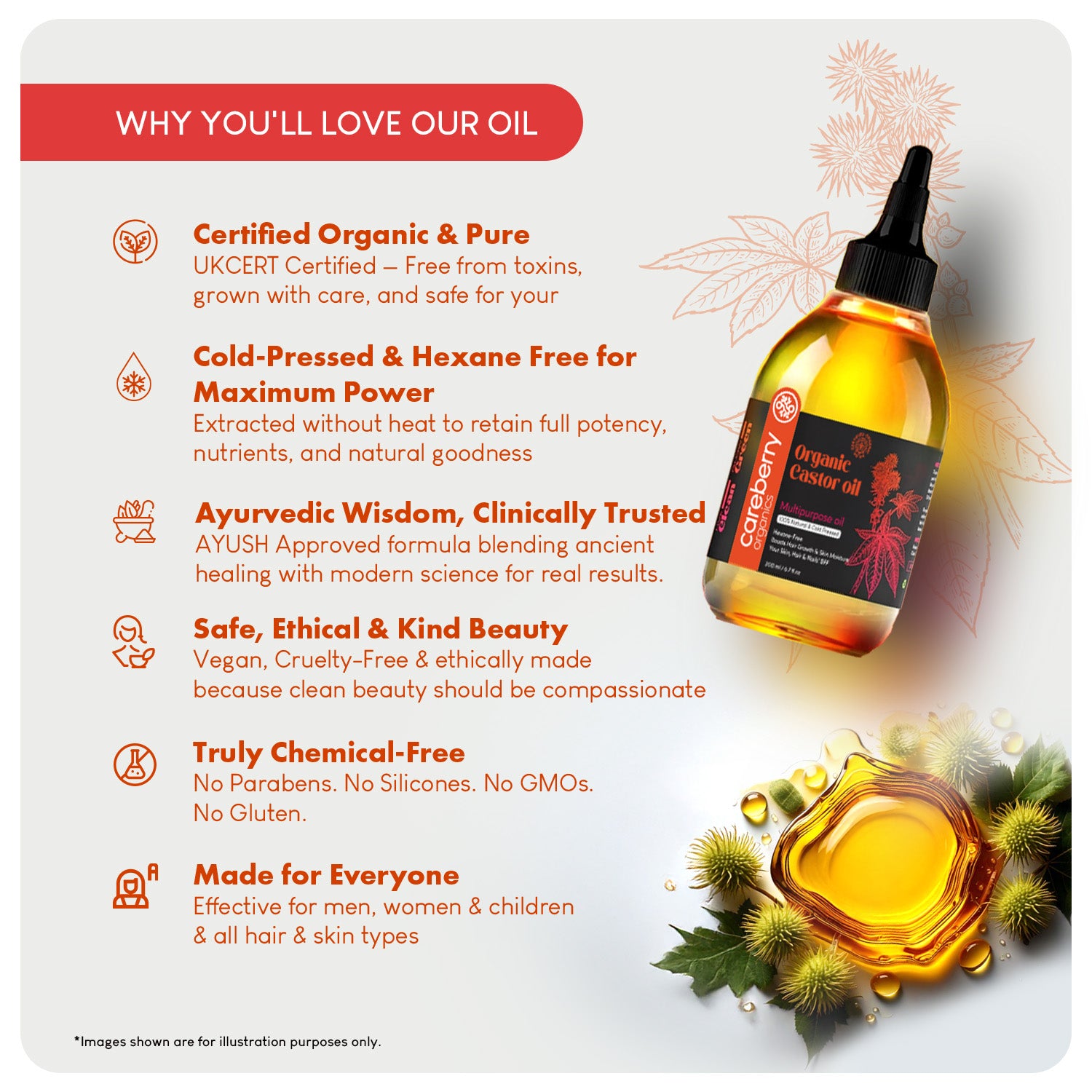 Careberry's Certified Organic hexane free Castor oil