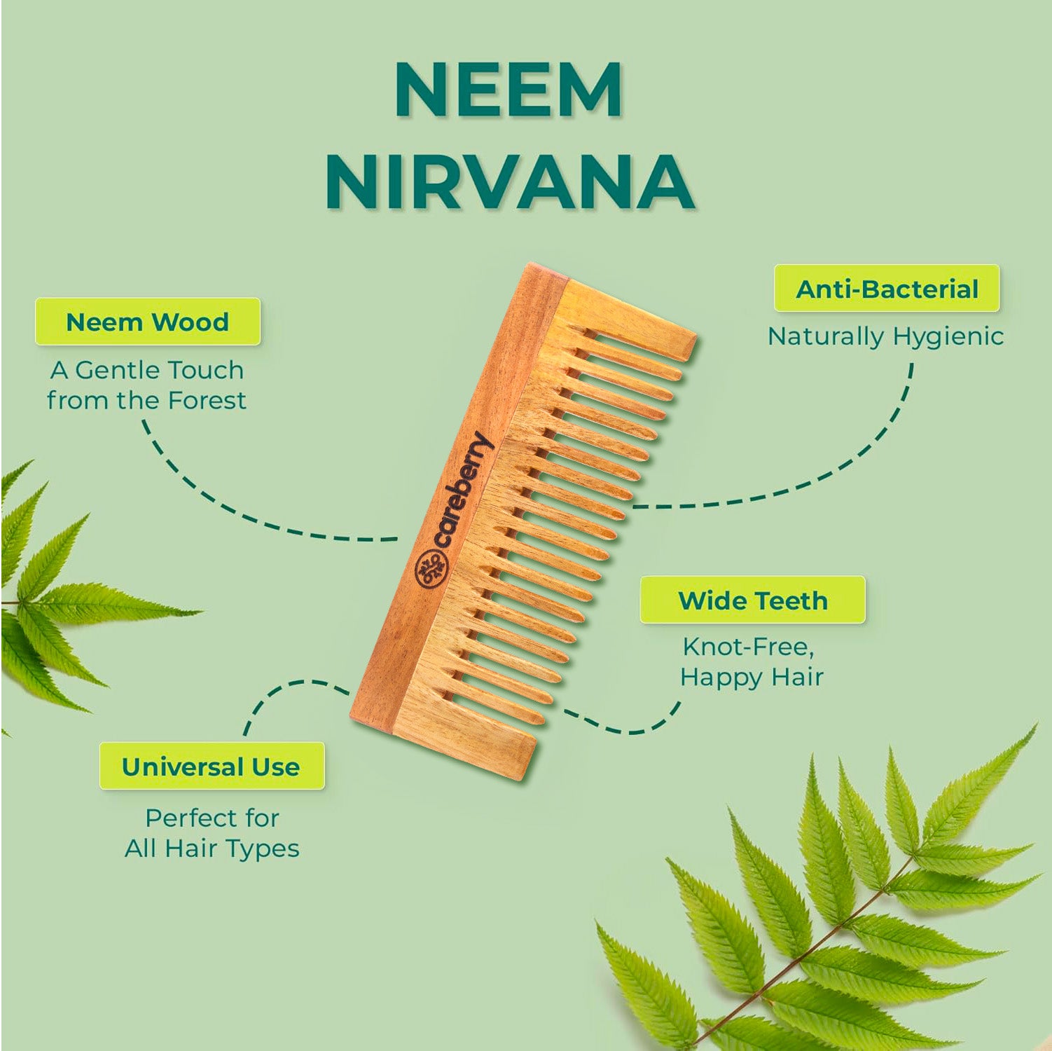 Neem wood wide teeth comb
