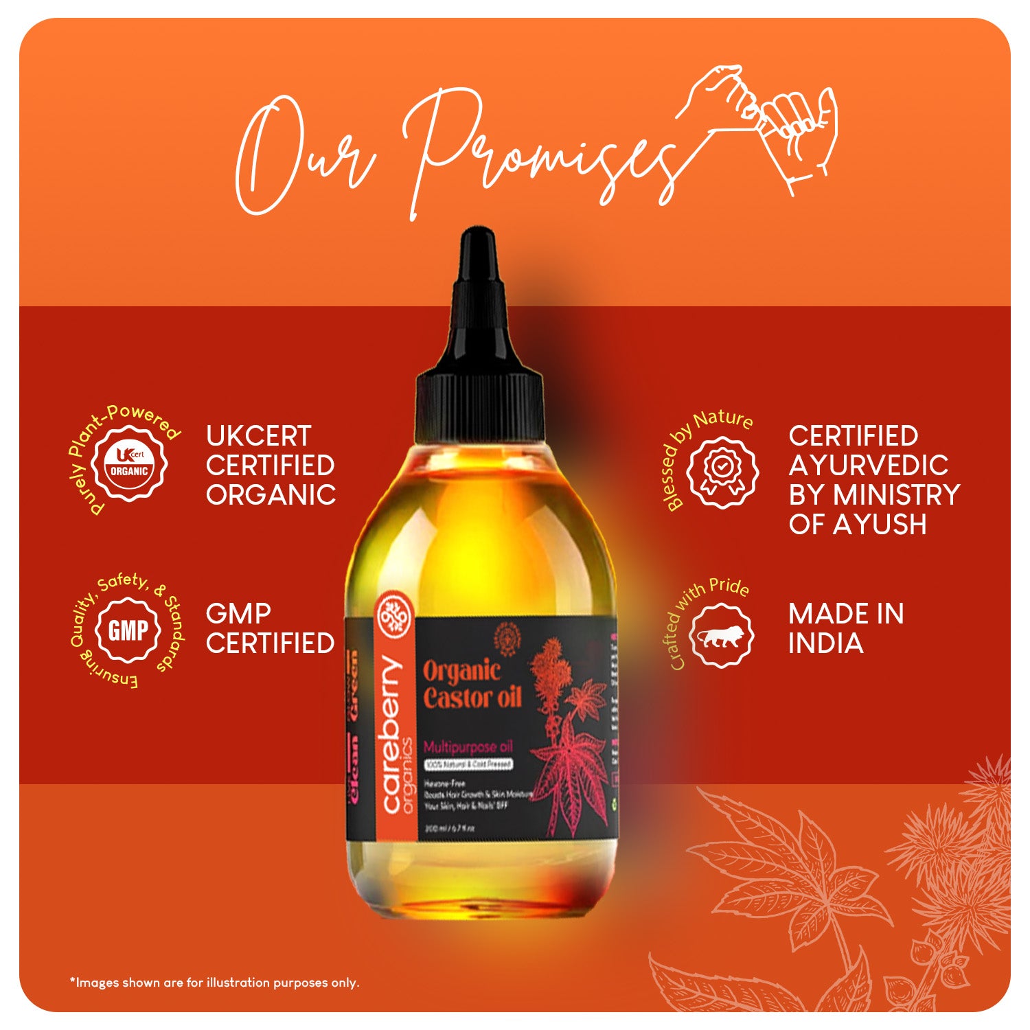 Careberry's Castor oil for eyebrow growth and eyelashes eyebrow oils